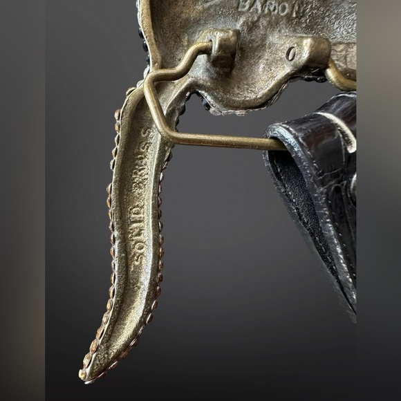 Vintage 80s sequins longhorn bull brass belt buckle by Baron alligator leather - Picture 8 of 8